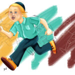illustration of boy with squiggles as background