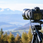 beautiful landscape with a camera on tripod