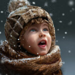 drawing of child with hat in the snow