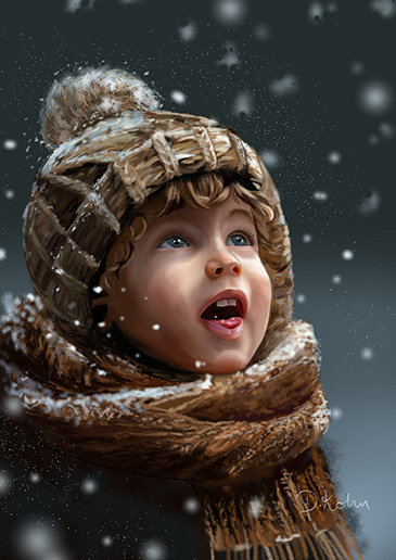 drawing of child with hat in the snow