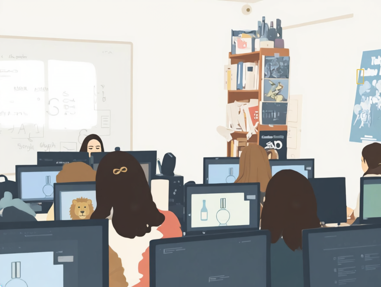 teacher teaching students graphics programs