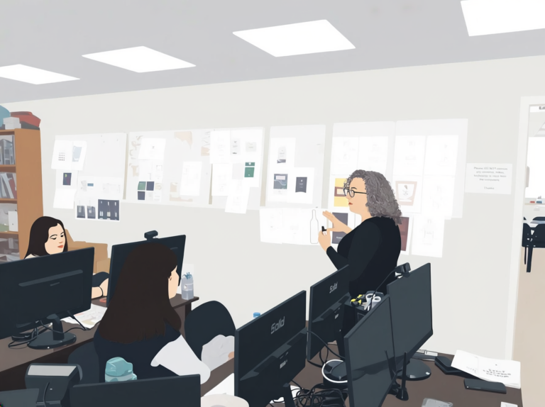 Talya critiquing student work in the classroom